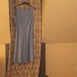 Light blue linen boat neck sleeveless dress